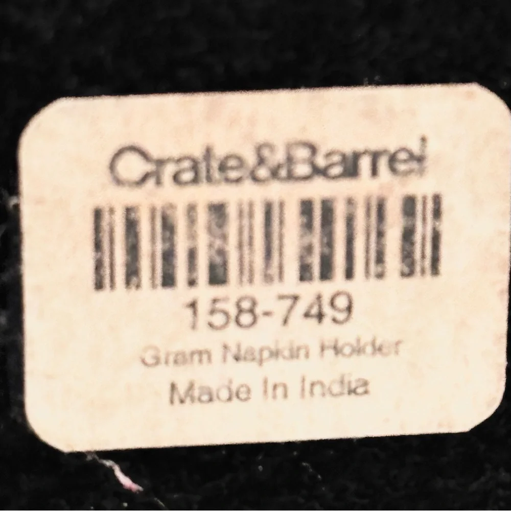 Crate & Barrel “Gram” Metal Enamel White Napkin Holder Doilies Cut Pattern Round